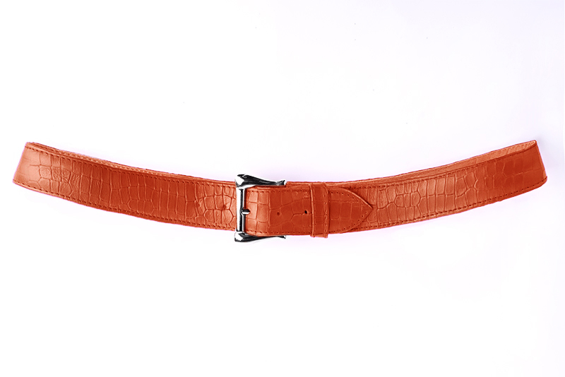 Terracotta orange women's dress belt, matching pumps and bags. Made to measure. Profile view - Florence KOOIJMAN
